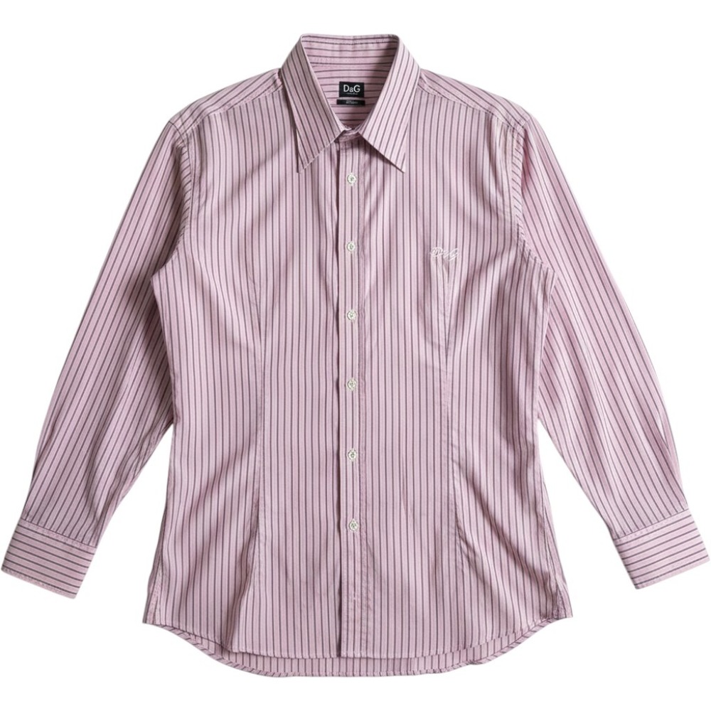 D&G Dolce & Gabbana Pink Striped Slim Fit Button Down Shirt RS0003 Size 56
